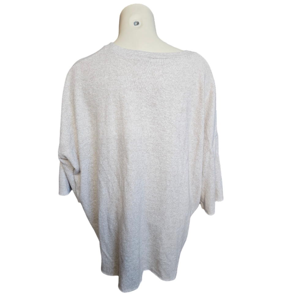 Zara Sweater Beige Tan Knit Pearl Accent Front, Size L - Picture 3 of 6